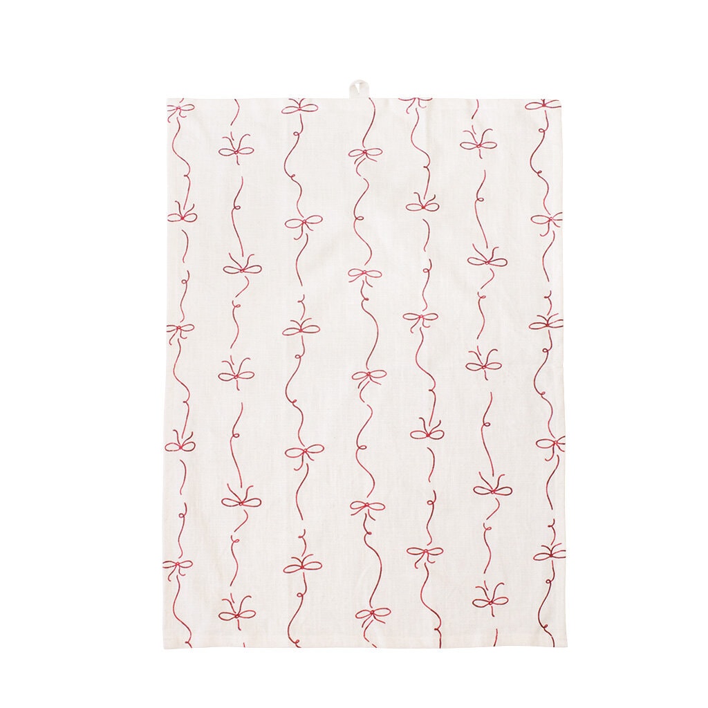 Kitchen Towel Bow White/Red