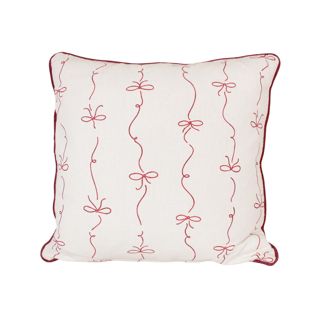 Cushion Cover Bow White/Red