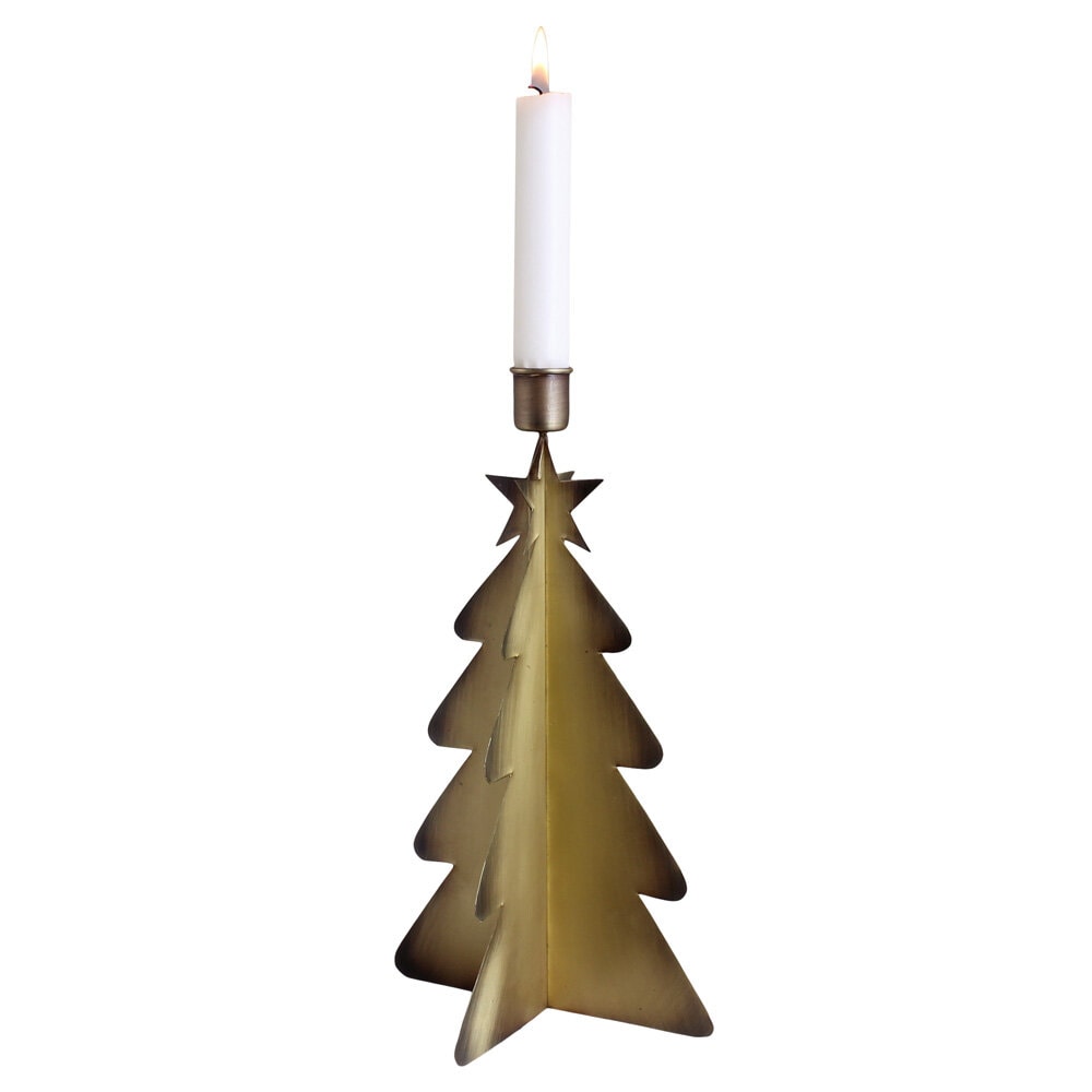 Candle Holder Christmas Tree Antique Brass