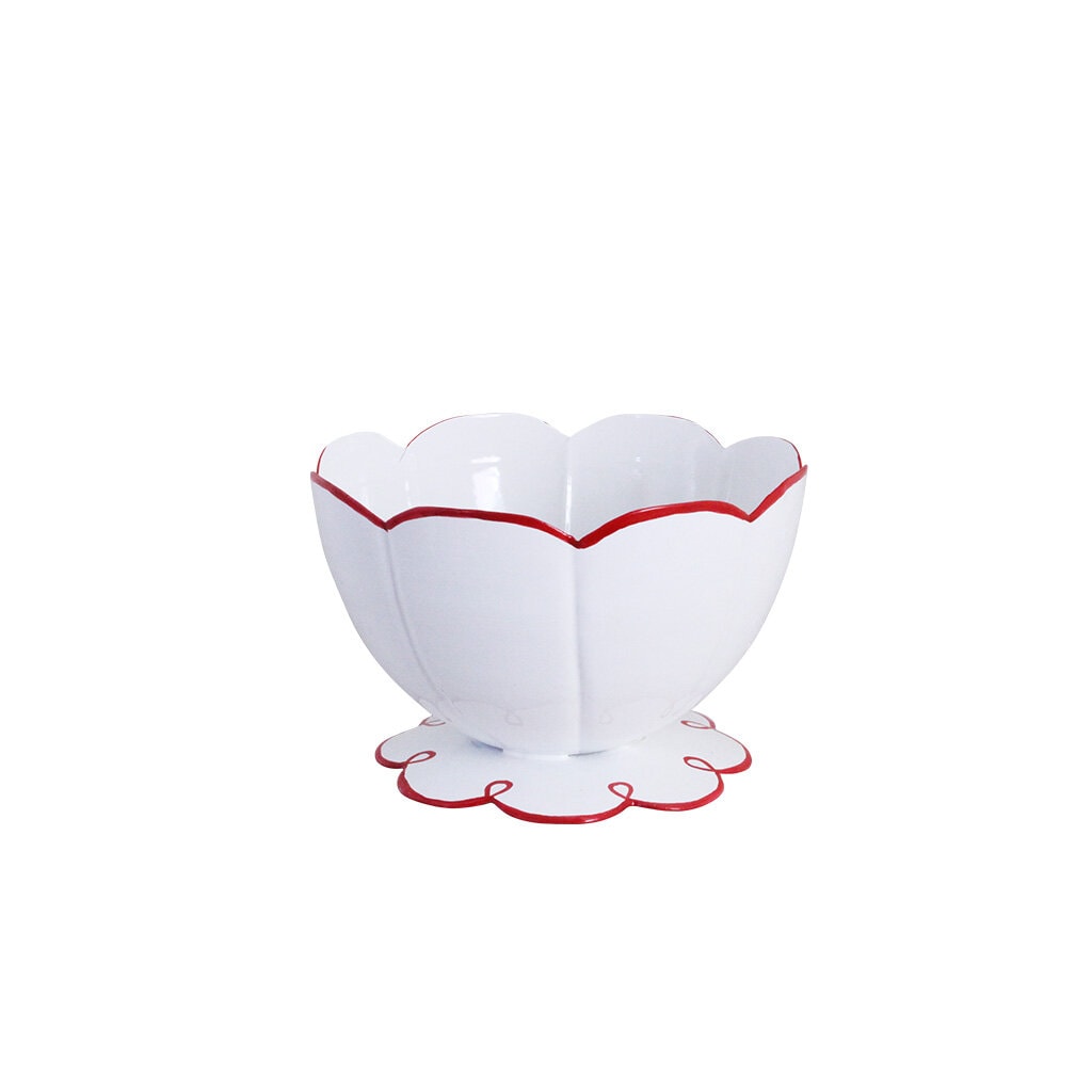 Bowl on Foot Saga White/Red Small