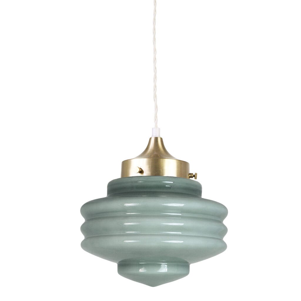 Pendant Lamp Valter w. Twisted Cord Brass/Opal Green