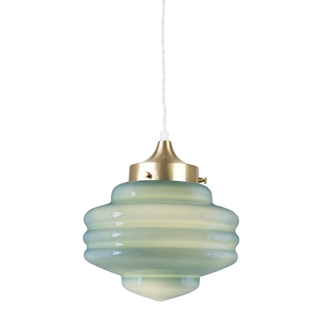 Pendant Lamp Valter w. Twisted Cord Brass/Opal Green