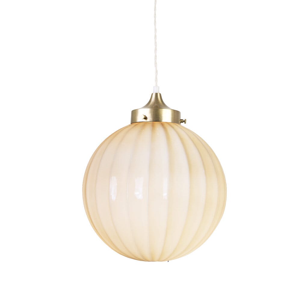 Pendant Lamp Marit w. Twisted Cord Brass/Opal Beige Large