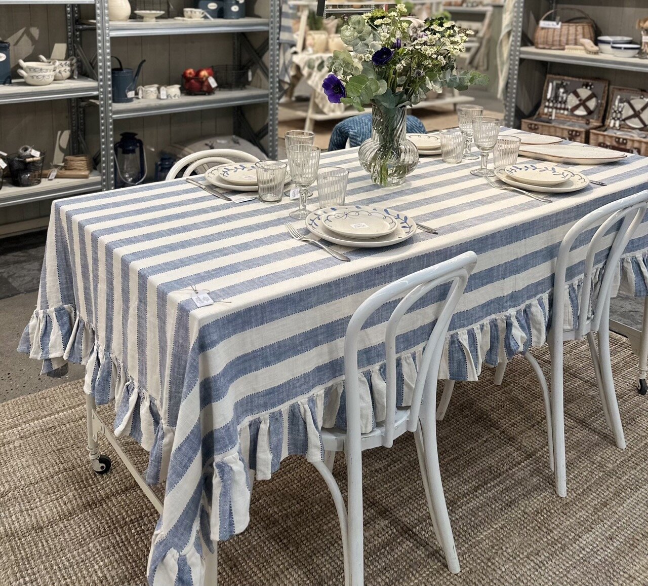 Table Cloth Ida Stripe Blue/White